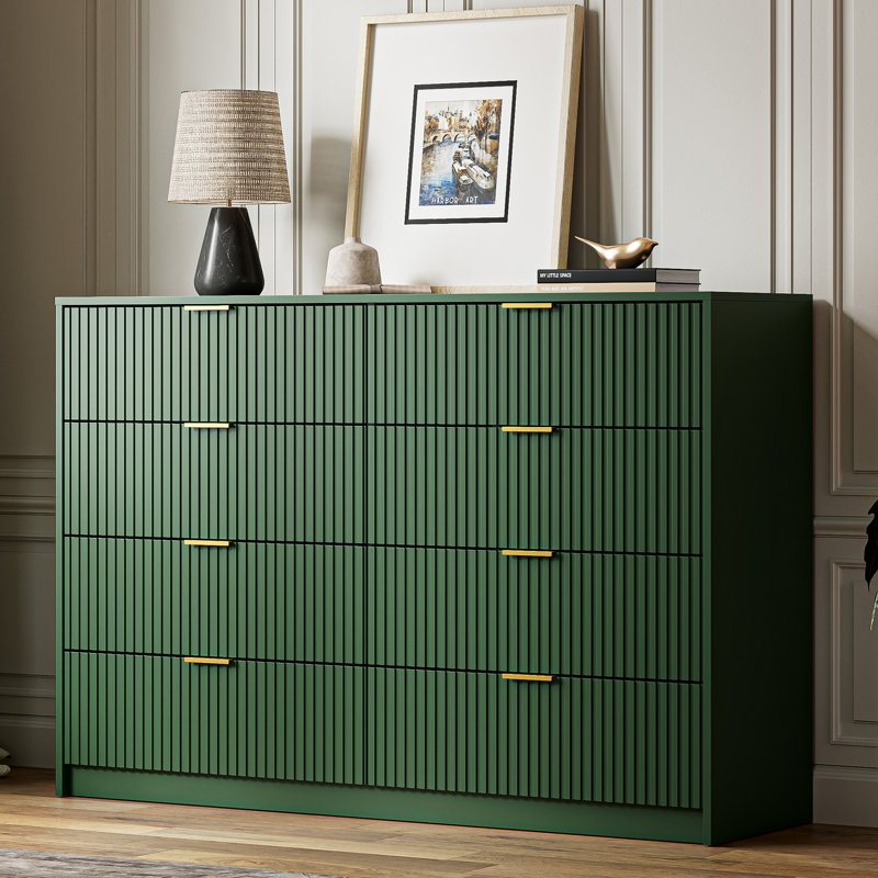 Commode double 8 tiroirs, l 55 po , Vert