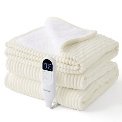 Electric Blanket, Soft Ribbed Flannel, Heating with 4 Time Settings, 6 Heat Levels, 3 hrs Timer Auto Shut Off, GentleSoft™