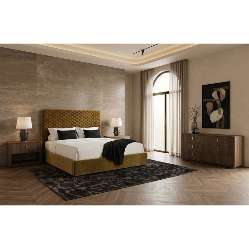 Trieste - Lit moderne en tissu brun
