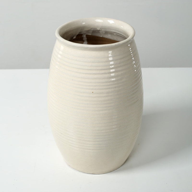 Approx. 12 Inches High Off White Ceramic Coil Pot, 12" H x 8.3" W x 8.3" D