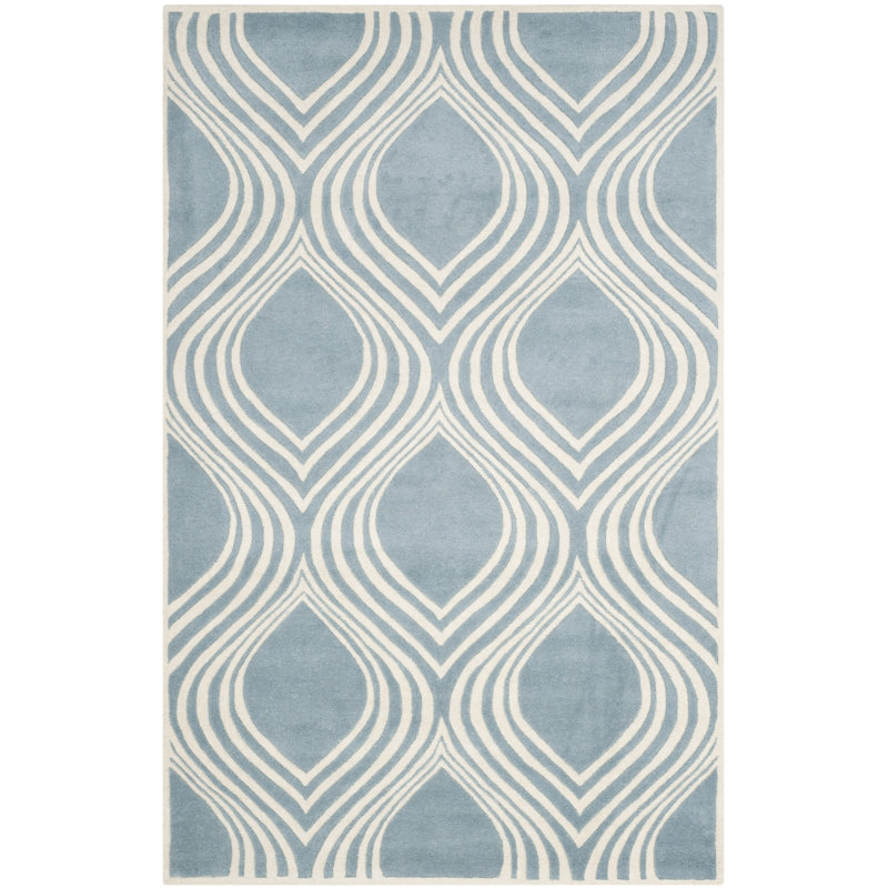Blue and Ivory Hand-Tufted Wool 4' x 6' Geometric Rug