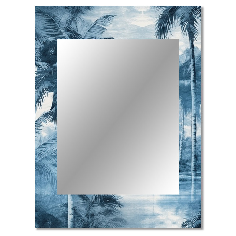Rétro palmiers bleus rétro Shadows I - miroir de palmiers, miroir mural décoratif traditionnel, impression d'art en métal