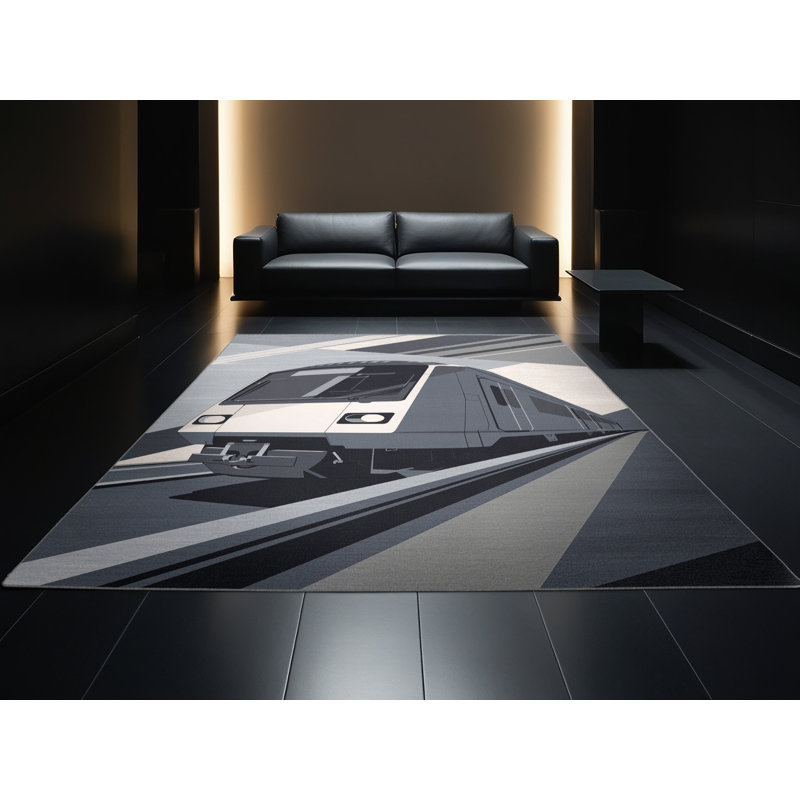 Machine Washable Kendari Underground Subway Train Modern & Contemporary Rug in Gray – Gray Binding, 2x3