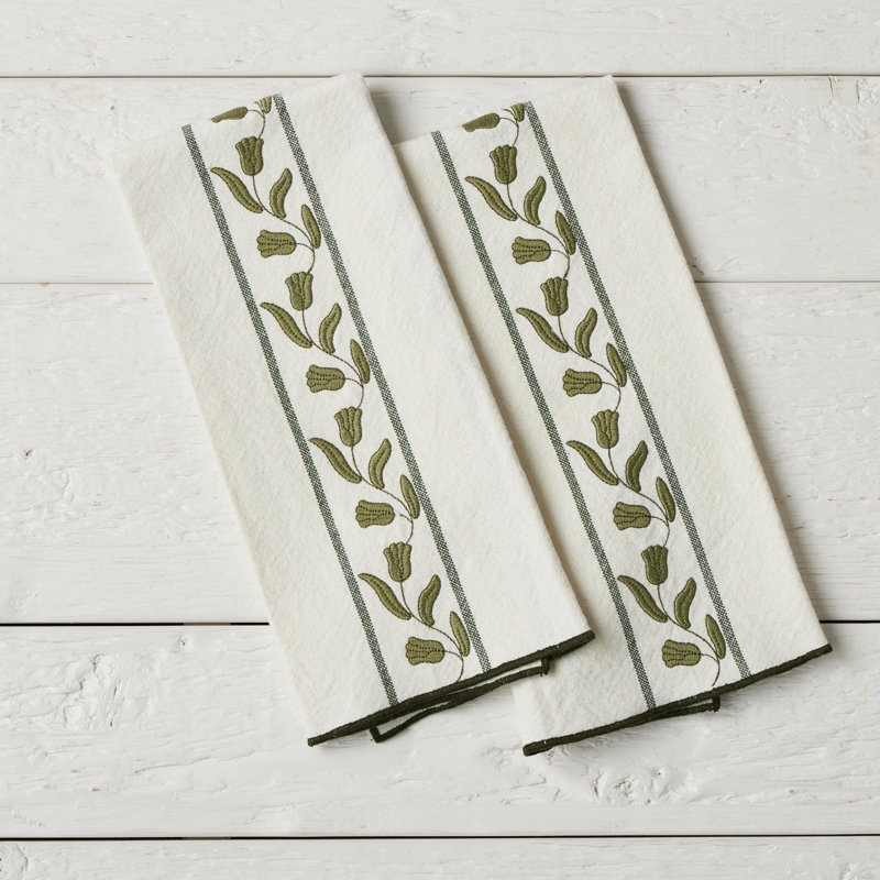 Timeless Tulips Kitchen Tea Towel - Set of 2 - Spruce Green, Spruce Green