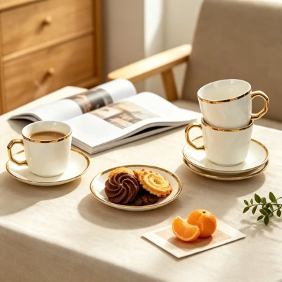 3.4oz Embossed Ceramic Cup and Saucer (Large Diamond Pattern)
