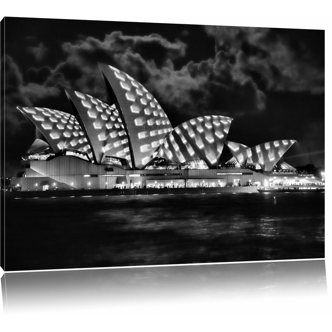 Leinwandbild Sydney Opera House bei Nacht in Monochrom