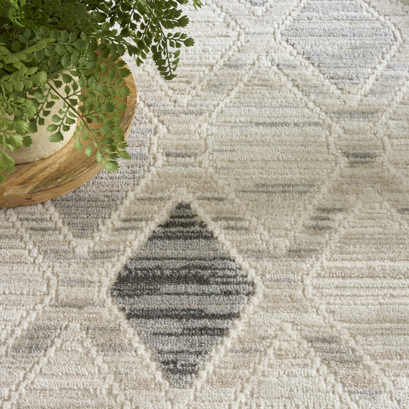 Ebern Designs Hornsey Beige Grey Modern Indoor Rug, Rectangle 9' x 12"