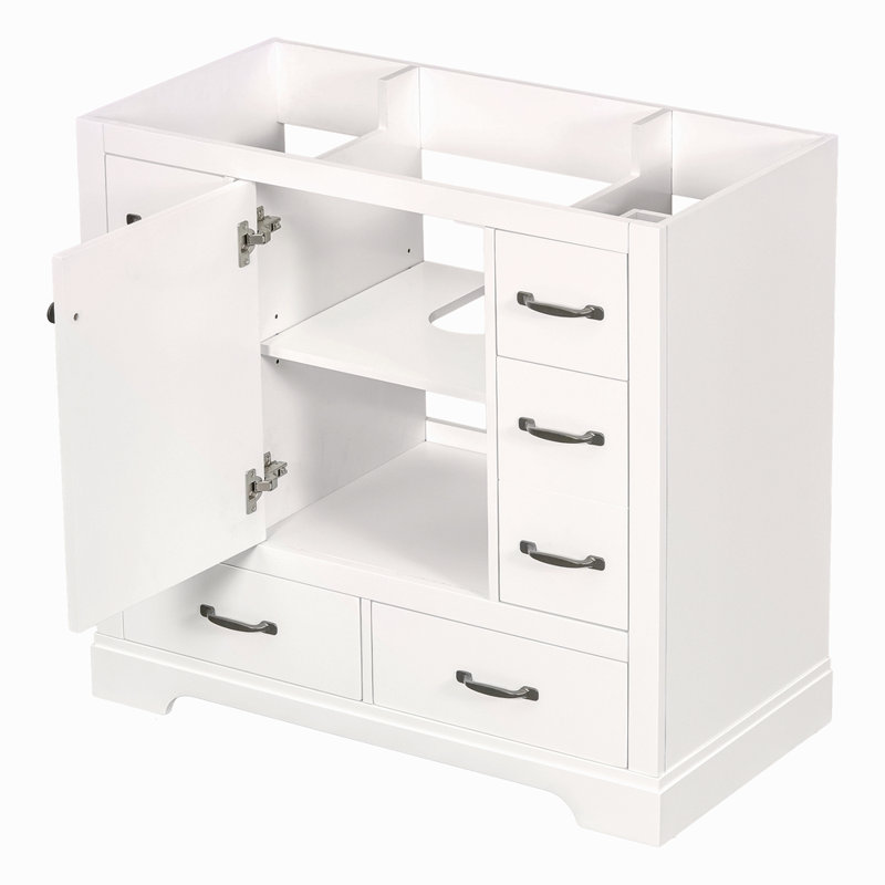Meuble-lavabo 36 po sans lavabo, base d'armoire seulement, six tiroirs, diviseur de tiroir multifonctionnel, tablette réglable