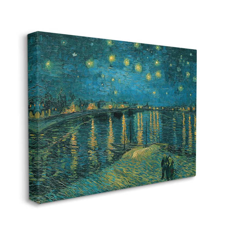 «Classic Starry Night over the Rhone Van Gogh» par Vincent Van Gogh, reproduction d'art graphique, H 24 po x l 30 po x 1,5 po