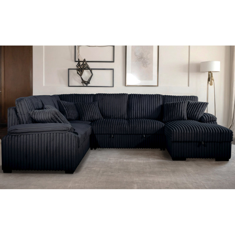Canapé modulaire en Corduroy, Accoudoir à droite (vu de face), Velours côtelé noir
