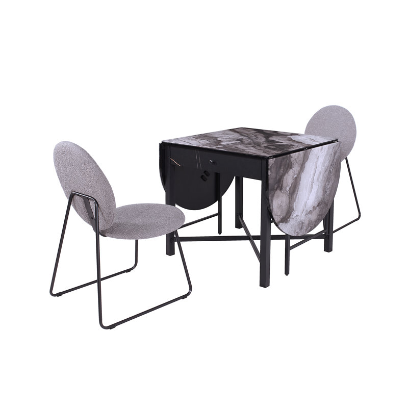 Ensemble de salle à manger 3 pièces avec chaises rembourrées en polyuréthane et pieds en métal