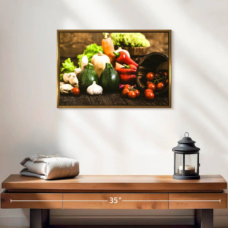 Légumes frais de la ferme, Cadre flottant doré, 19 po x 13 po