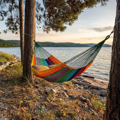 2-Person Thick Cord Cotton and Nylon Mayan Family Hammock - Multi-Color