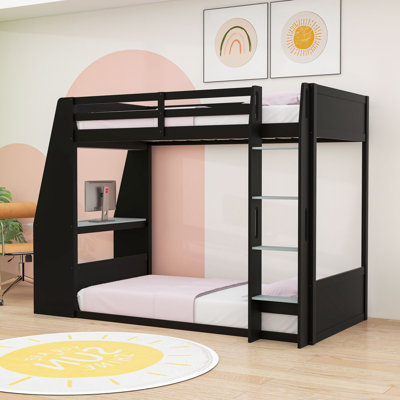 Lit superposé en bois avec port USB, tablettes, bureau et bande lumineuse