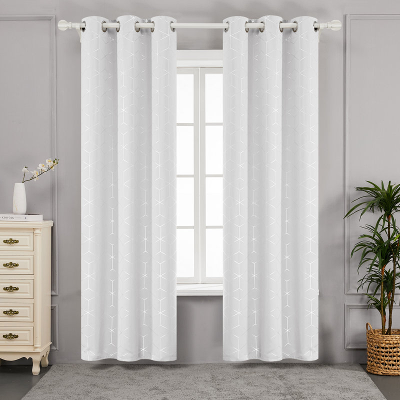 Deconovo Silver Diamond Pattern Curtain Pair, Grayish White, 42" W x 63" L