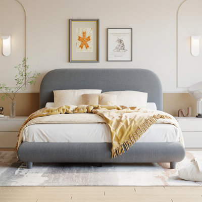 Grand lit plateforme tapissier en molleton avec tissu épais Teddy