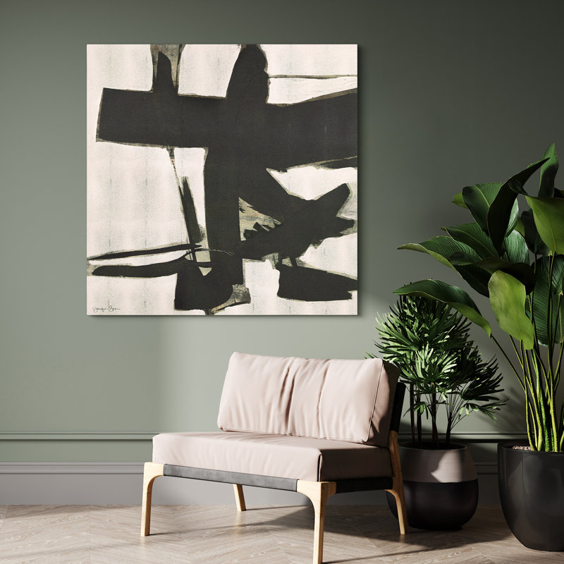 Bold Abstraction II Black and White Canvas Wall Art with Gold Shagreen