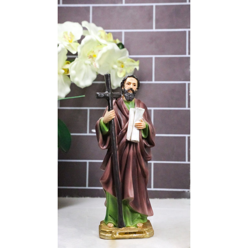 Figurine de saint Philippe, apôtre et martyr chrétien, avec une grande croix (8 pouces de haut).
