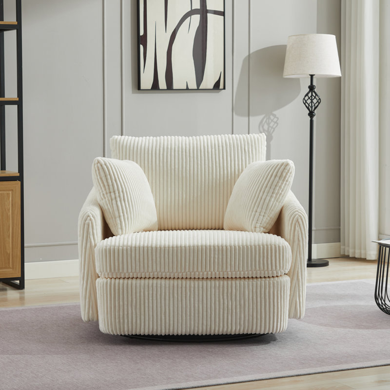 Sayam 40.6'' Wide Swivel Club Chair, Ivory Polyester