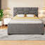 Lit plateforme contemporain tapissier avec tête de lit à motif brique et gigogne simple TG
