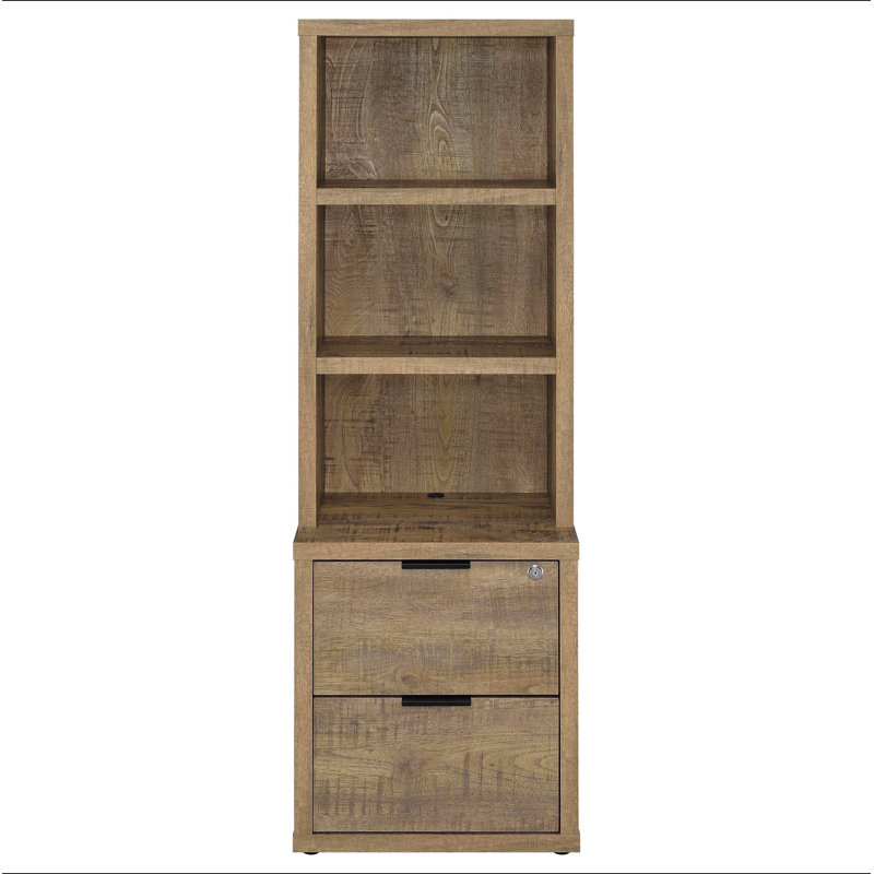 Bibliothèque Mango à 3 tablettes USB et tiroir verrouillable, Brun