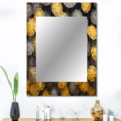 Ciel de parapluies jaunes et gris Tranquility - miroir mural ciel, miroir décoratif traditionnel, impression d'art en métal