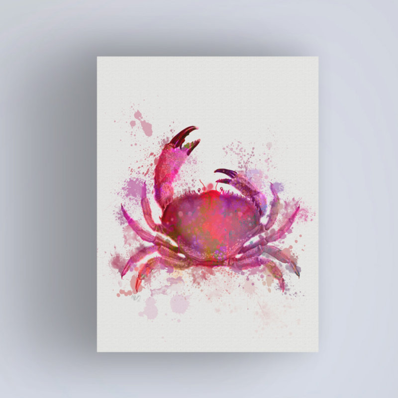 Crab 1 Pink Rainbow Splash by Fab Funky - Wrapped Canvas Print