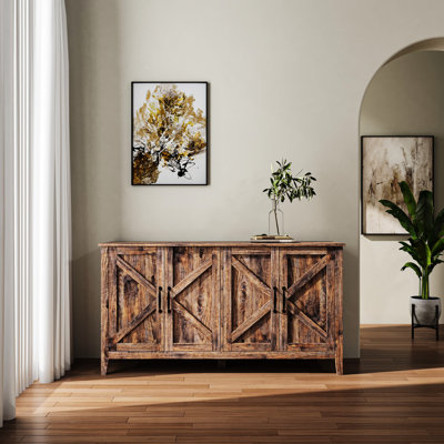 Living Room Cabinet With 4 Doors And Open Shelves - Freestanding For Bedroom, Office For Room, Entryway Storage