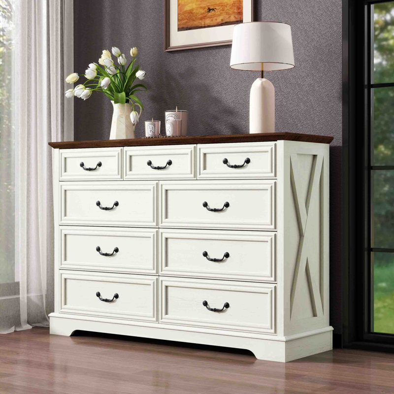 (52" Wide) Farmhouse 9 Drawers Dresser For Bedroom, White