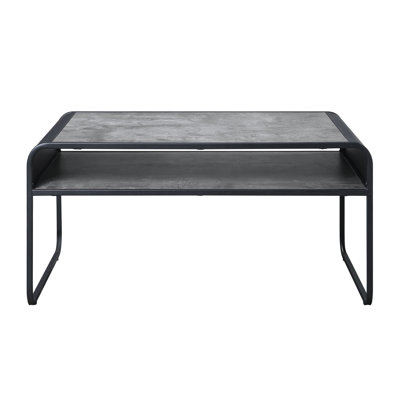 Concrete Grey And Black Coffee Table For Living Room With Shelf Robust Metal Frame