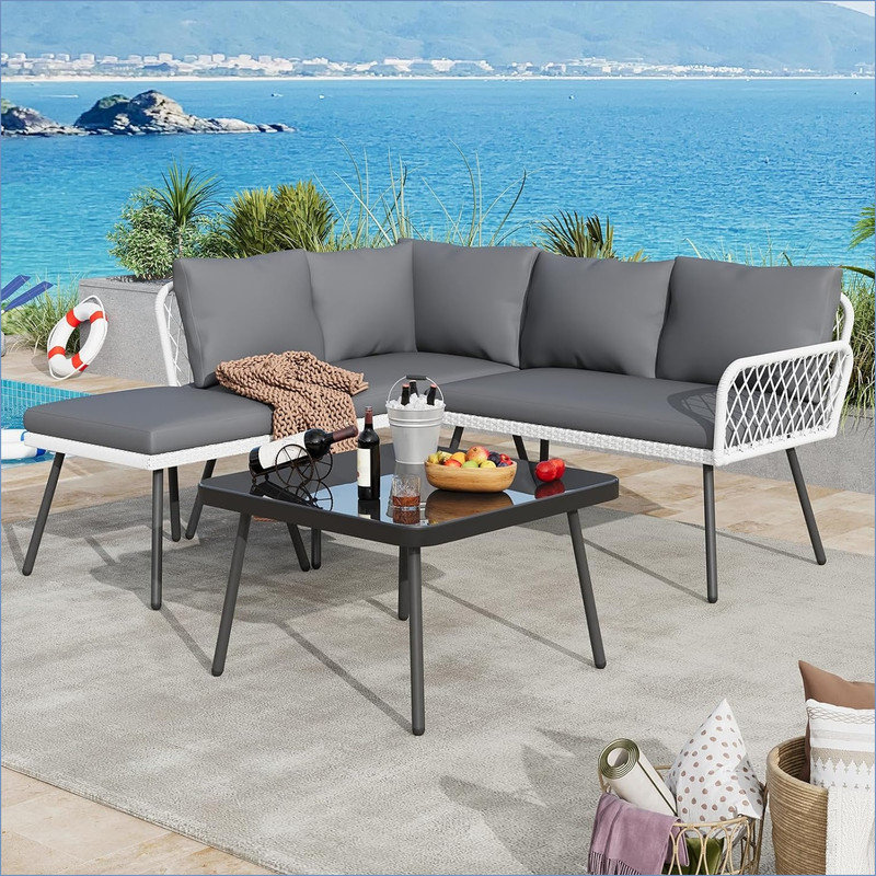 4 - Person Patio Dining Set Rectangular Table with Cushions Included