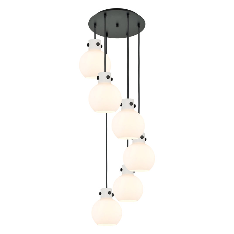 Luminaire suspendu sphère 6 lumières Amrith, Blanc, Noir mat