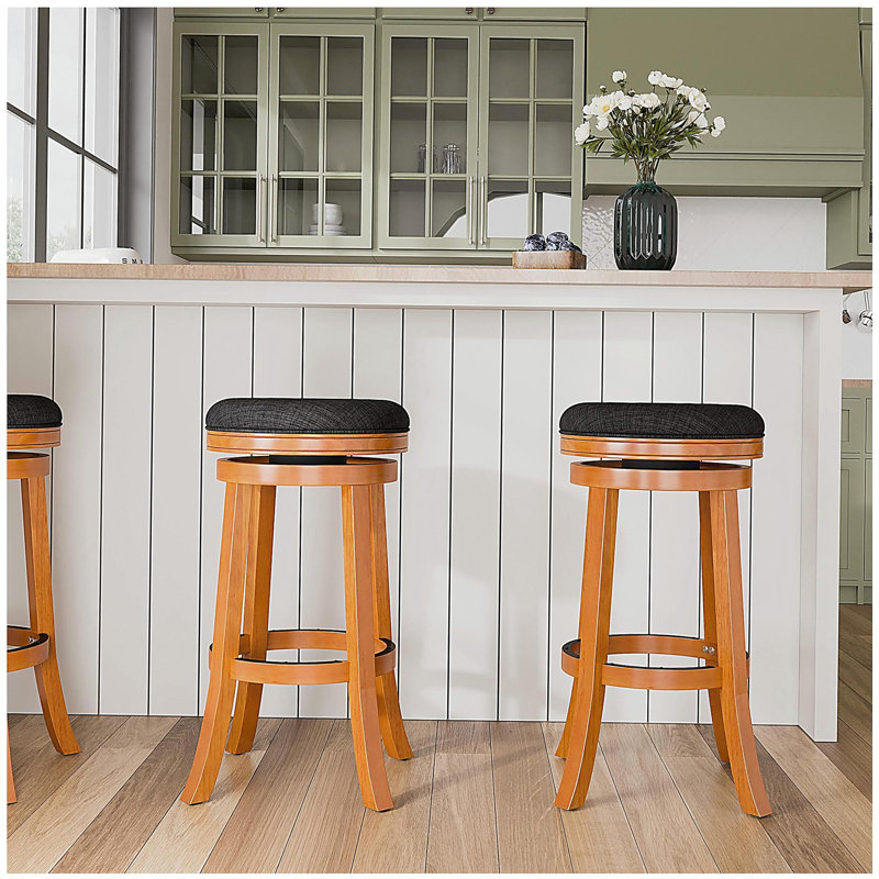 Tabouret de bar 30 po, couleur naturelle, siège en tissu gris anthracite, Noir, Naturel
