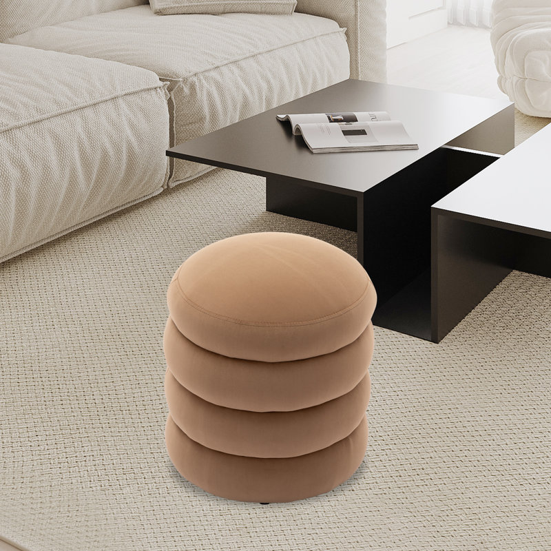 Repose-pieds rond Hasset, repose-pieds rond doux, repose-pieds, Velours café
