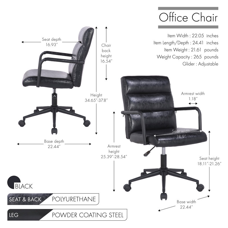 Chaise de travail Airete, Noir