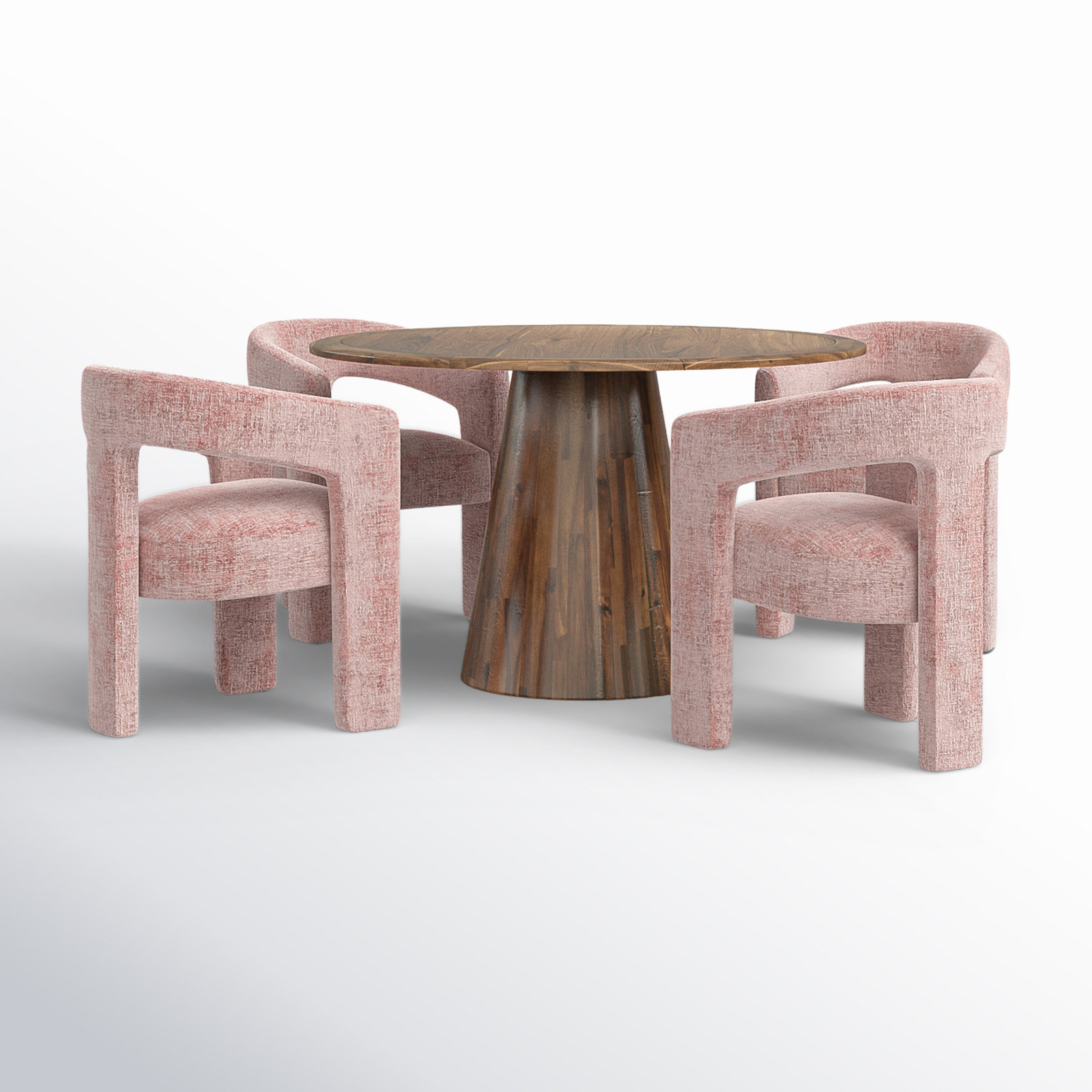 Darlington 5-Piece Dining Set, Gwen Pink Microsuede, Walnut