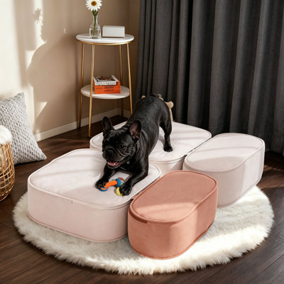 2-in-1 Convertible Dog Stairs for Small Dogs, 17.7 Inch H 3-Step Pet Steps with Non-Slip Foam for High Bed and Couch
