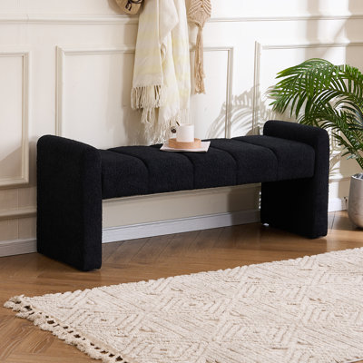 Laytona 54" Boucle Upholstered Bench with Arm and Channel Tufted by Wrought Studio
