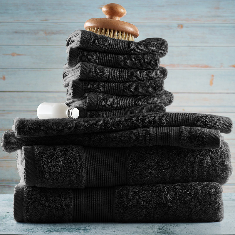 10 pièces 100% coton ultra doux et absorbant Danni-Lee , Noir, 10 Pack Bath Towel Set