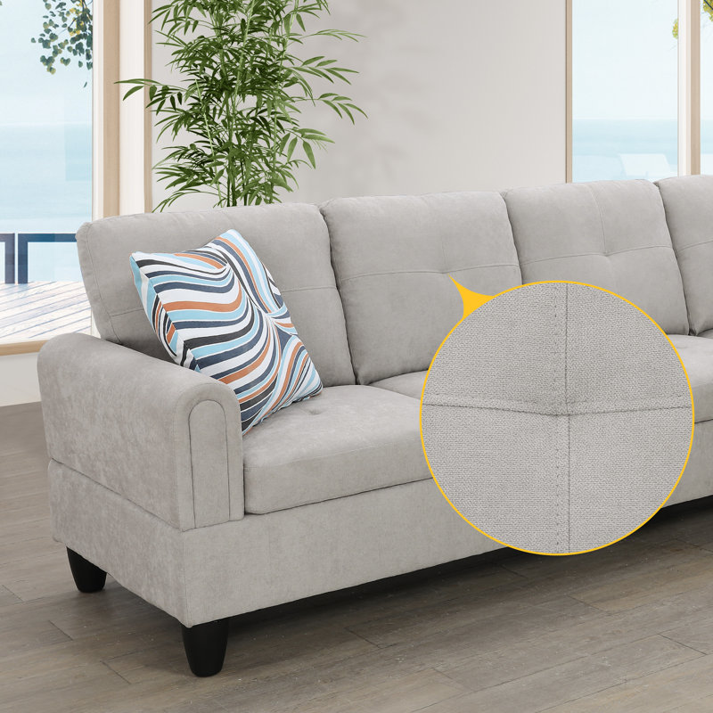 Gonen 3 - Piece Upholstered Sectional with Storage Ottoman, Right Hand Facing, Gray White Velvet/Linen Blend