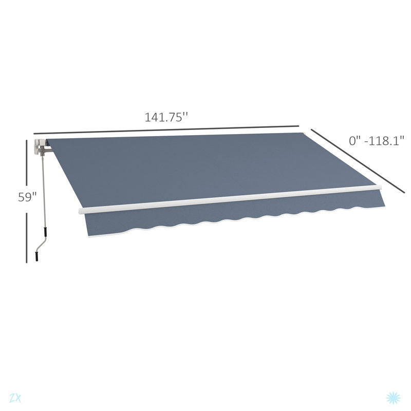 Retractable Awning Patio Awnings Sun Shade Shelter With Manual Crank Handle, 280G/M² UV & Water-Resistant Fabric And Aluminum Frame For Deck, Balcony, Yard