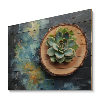 Plantes abstraites abstraites sur une glissoire en bois - Reproduction de bois succulentes - Sur bois de pin naturel