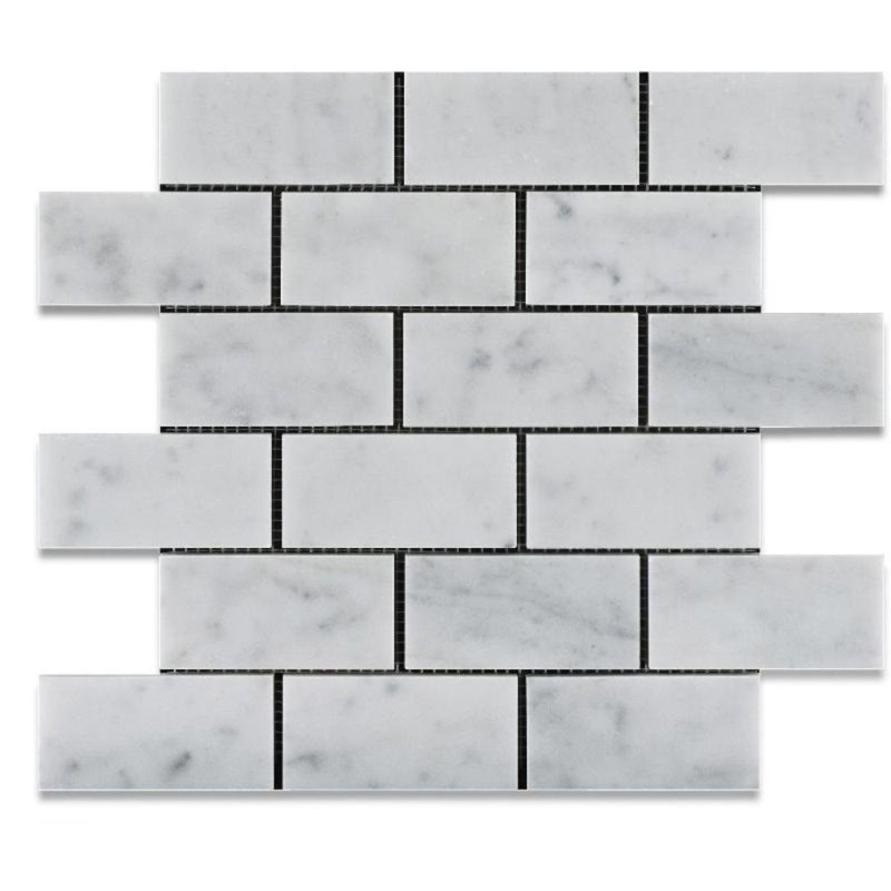 Carreau de mosaïque mural en marbre 2" x 4", Blanc sablé