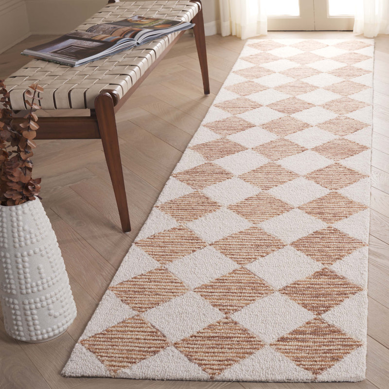 Ebony Hand Tufted Wool Pile Checkered Rug, Runner 2'3" x 9'