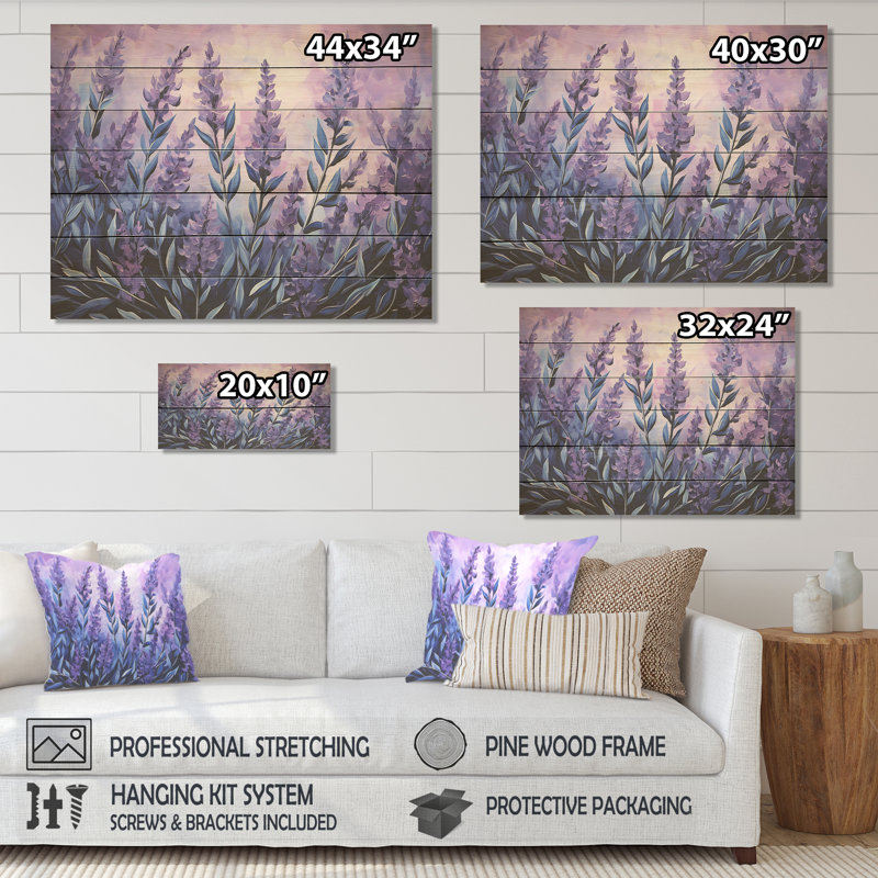 Lavender Serenity I - Floral Herbs On Wood Print, 34" H x 44" W x 0.78" D