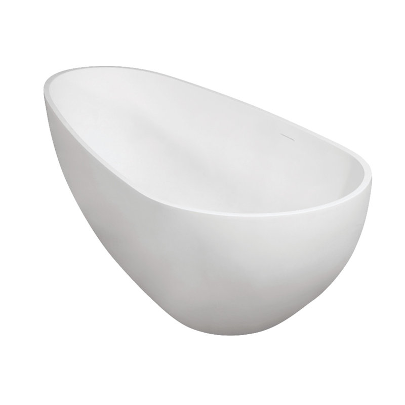 Kingston Brass Arcticstone 72-Inch Solid Surface Egg Shaped Double Ended Freestanding Tub with Drain, White