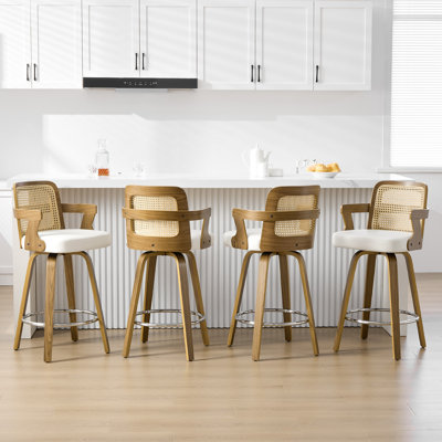 26.77" Upholstered Cane Back Counter & Bar Stool With Armrest