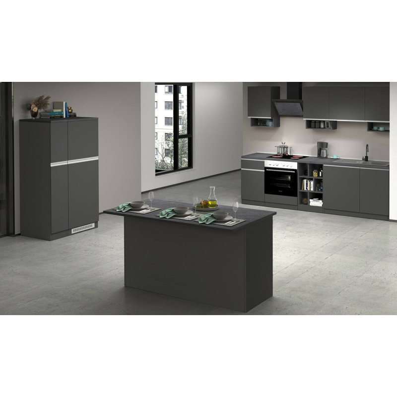 Nalya 155 cm W Kitchen Island with, Anthracite/Slate