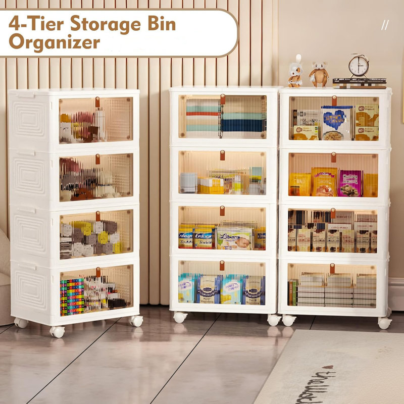 4 Tier Stackable Storage Bins with Lids, 23Qt Plastic Storage Containers