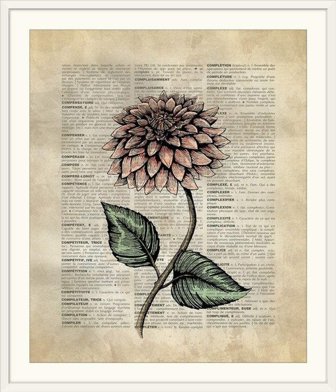 «Nakagawa», Vintage Art par Dahlia par Kate Lillyson, impression, H 32 po x l 27 po x P 1 po, Cadre blanc